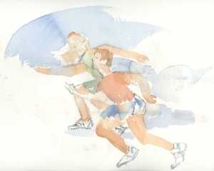 Marathon Runners, an original watercolor by Paola Lazarro